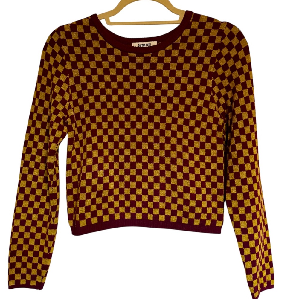 Daydreamer Fig Check‎ Cropped Sweater Size Medium